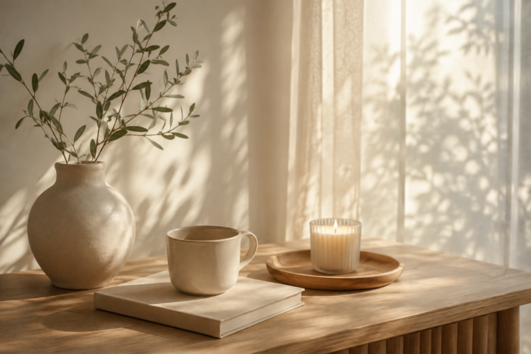 Ruhiges Stillleben mit Vase und Kerze